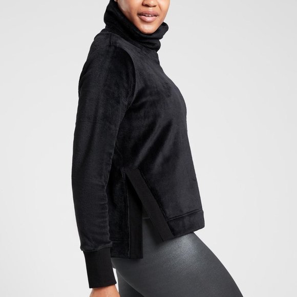 Athleta Sweaters - Athleta Double Cozy Fuzzy Funnel Neck Sweatshirt / Sweater | Black | Women’s XXS